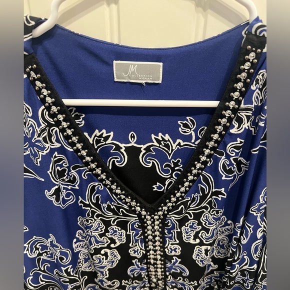 JM Collection XL to 1X Blue and Black Patterned Blouse - Picture 5 of 7